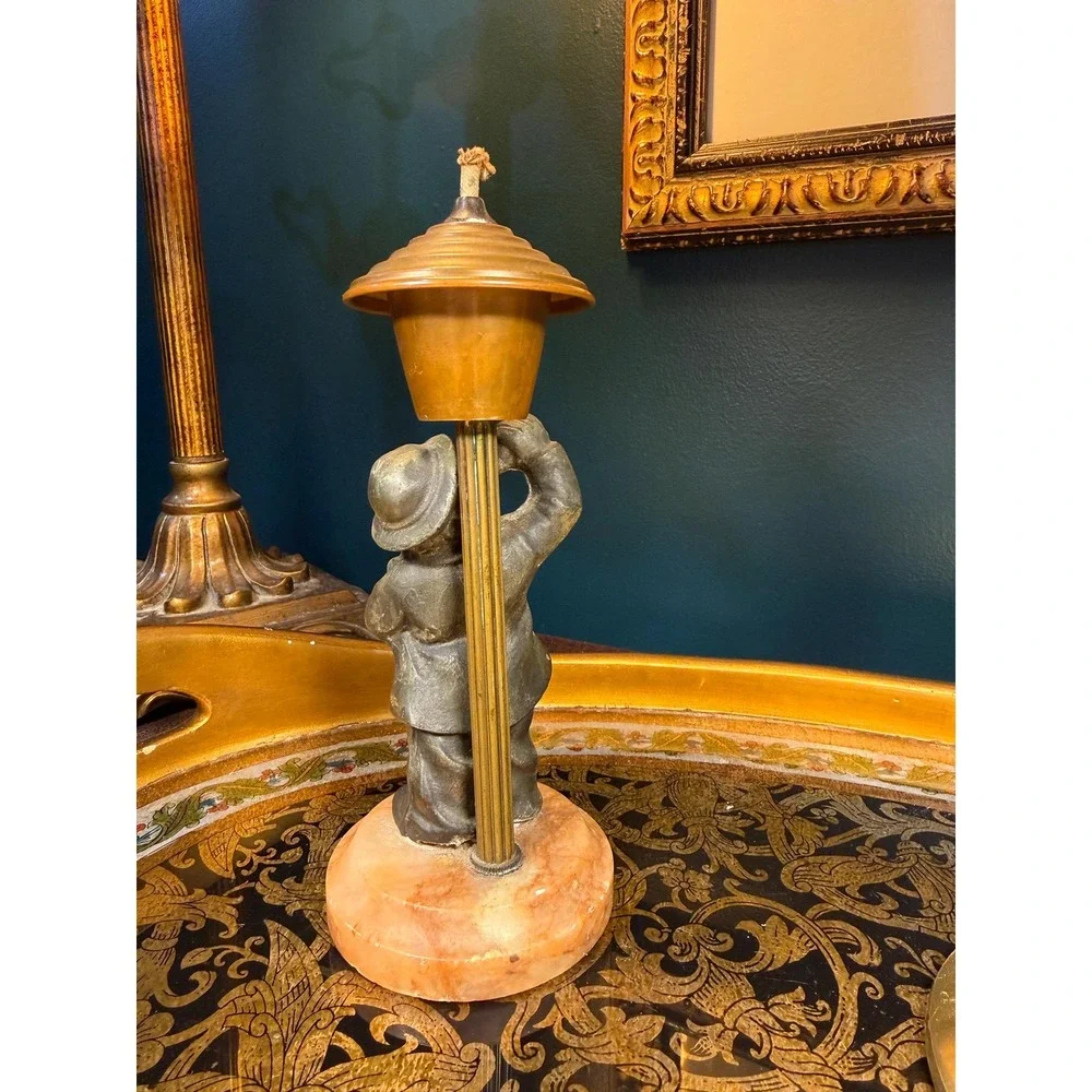 Vintage‎ 1940s Figural Oil Lamp | Drinking Man on Onyx Base | Brass Reservoir